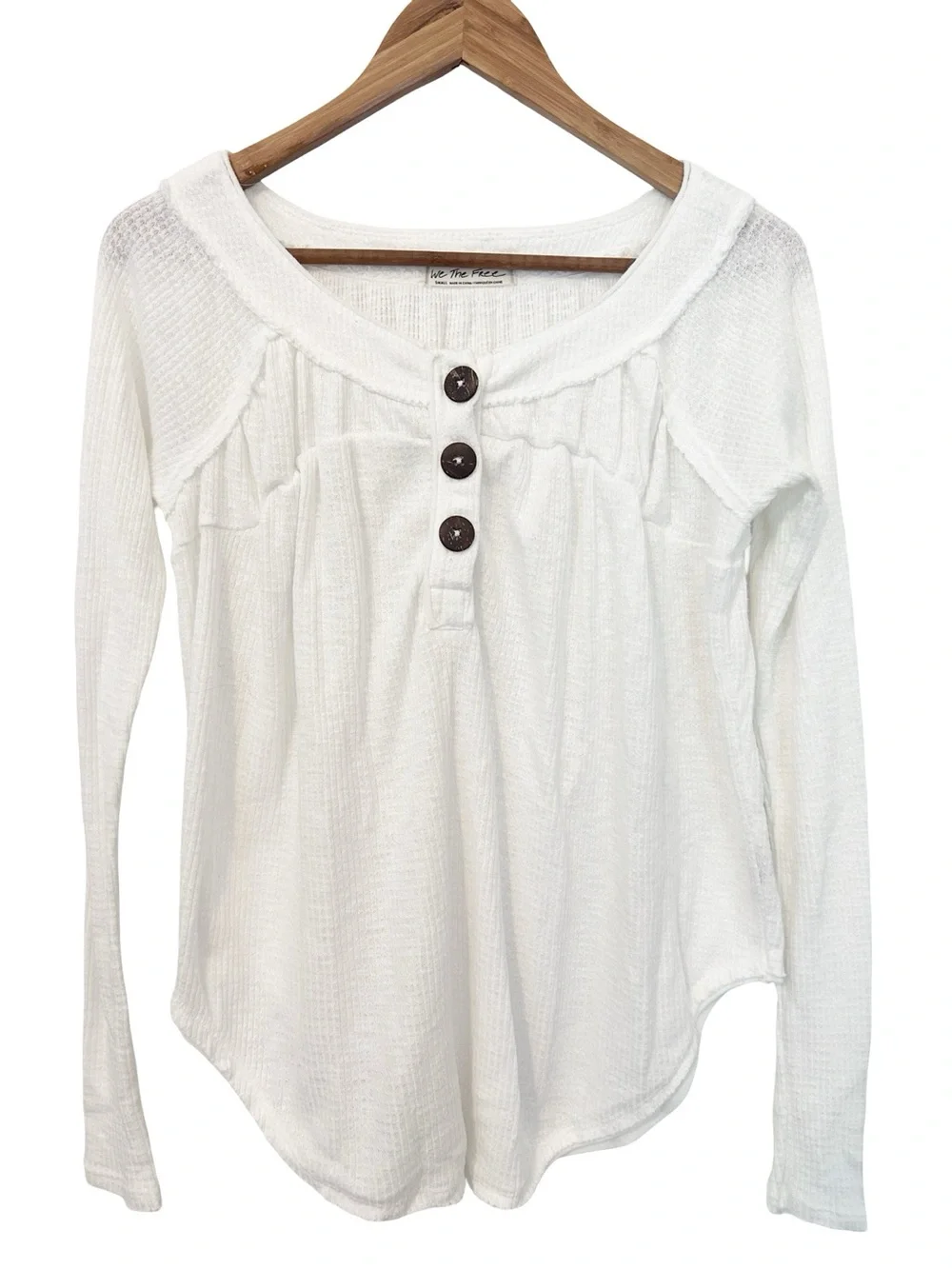 We The Free Waffle-Knit Must Have Henley Tee Ivory White S